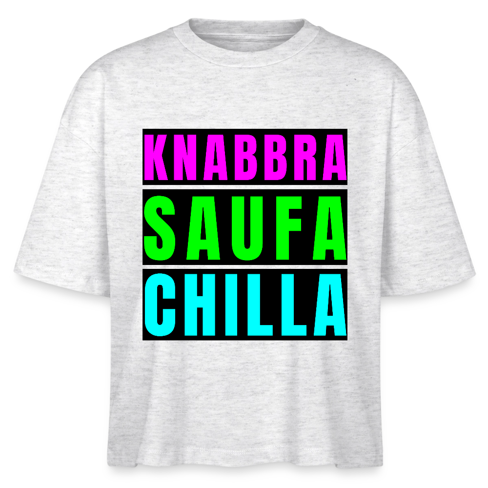 Knabbra Saufa Chilla Design – Frauen Boxy Bio-T-Shirt - Weiß meliert