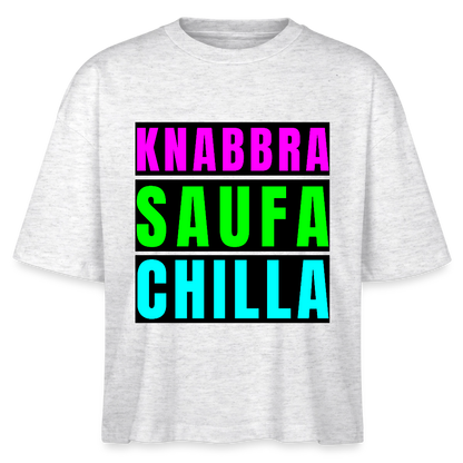 Knabbra Saufa Chilla Design – Frauen Boxy Bio-T-Shirt - Weiß meliert
