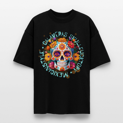 Sugar Skull Blumen – Oversized Unisex Bio T-Shirt - Schwarz