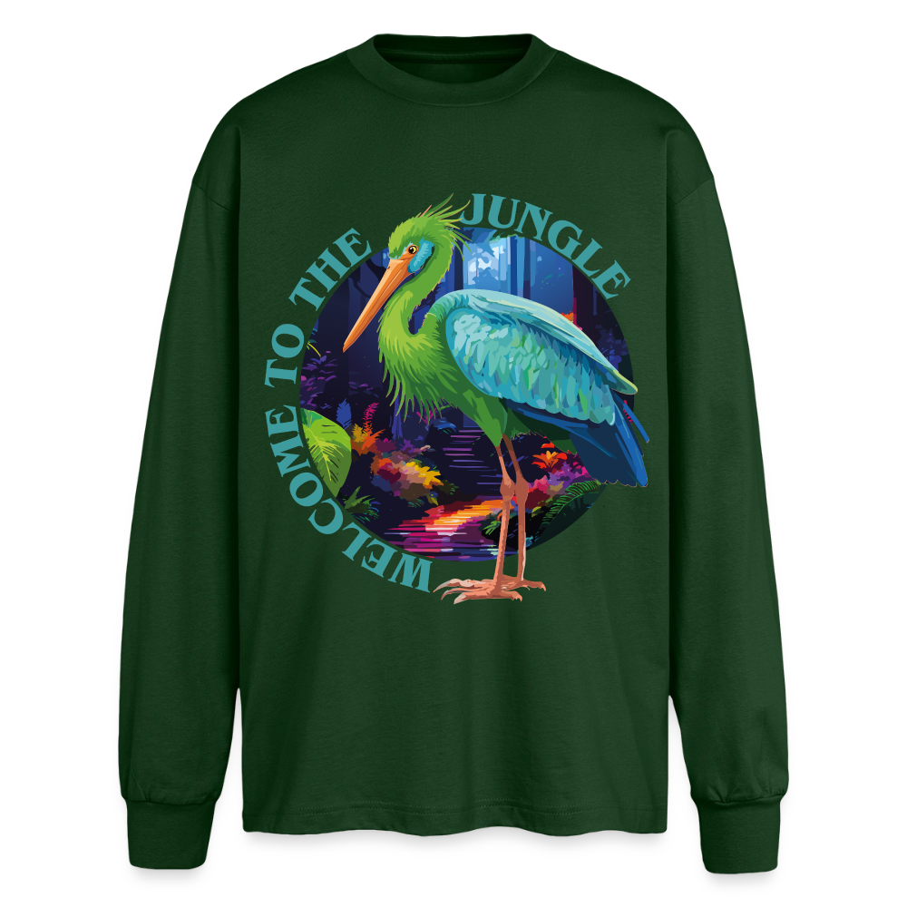 Jungle Design – Oversized Langarmshirt - Flaschengrün