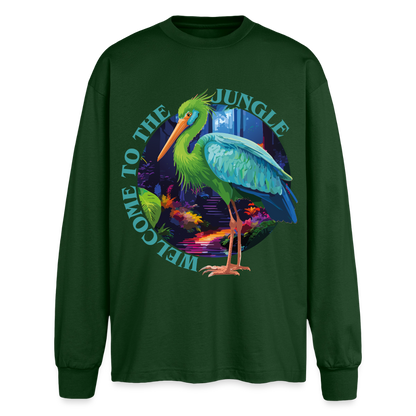 Jungle Design – Oversized Langarmshirt - Flaschengrün
