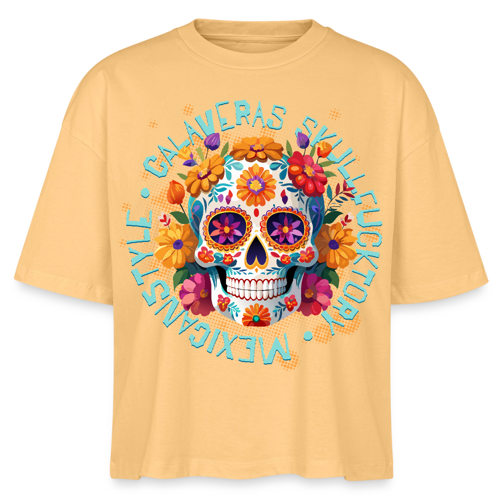 Sugar Skull Blumen Design - Frauen Boxy Bio-T-Shirt - Mispel