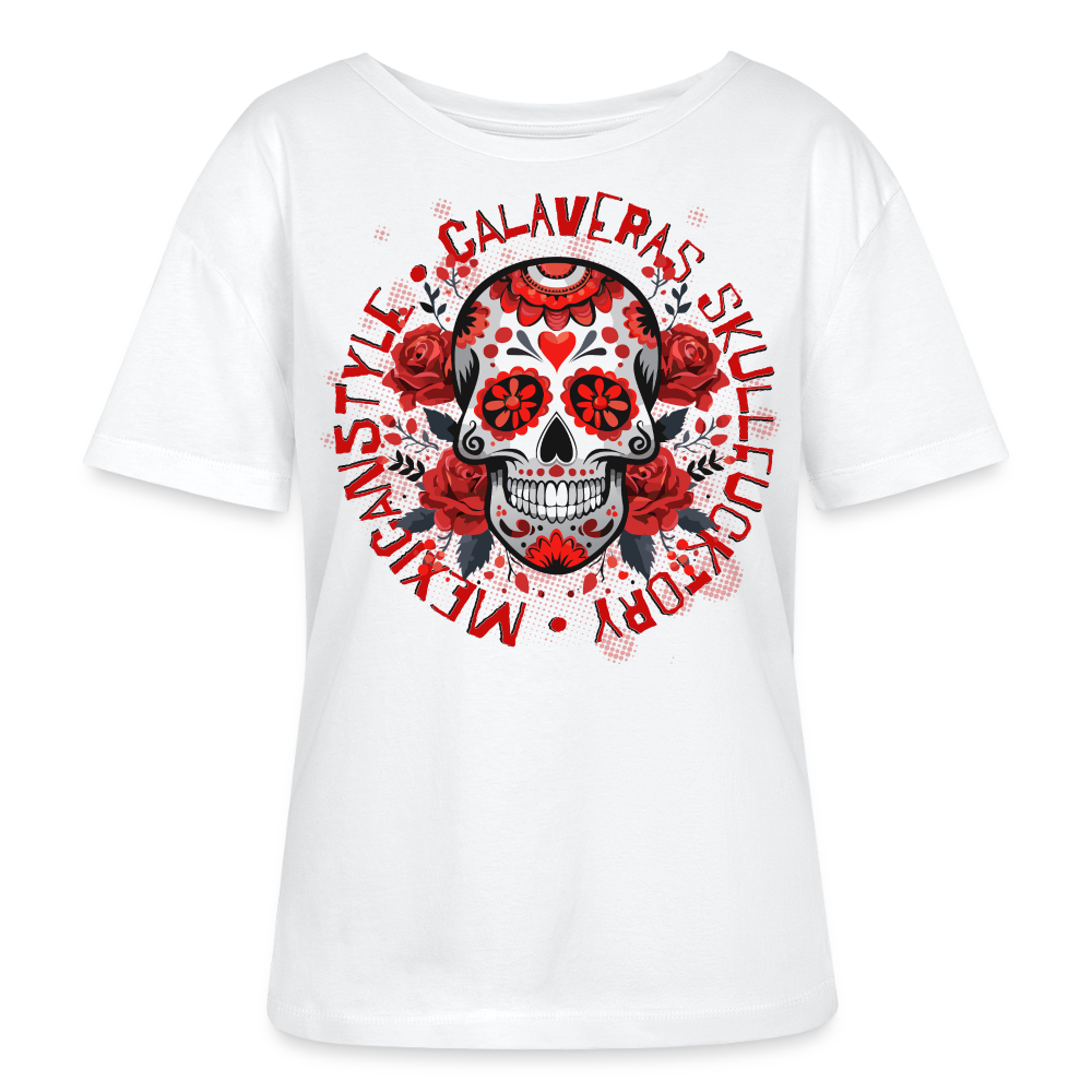 Sugar Skull Rosen Design - Rundhals Frauen Bio-T-Shirt - Weiß