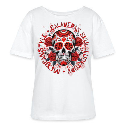 Sugar Skull Rosen Design - Rundhals Frauen Bio-T-Shirt - Weiß
