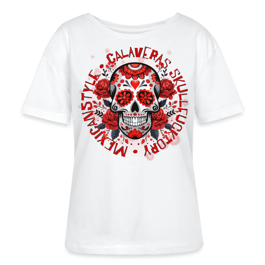 Sugar Skull Rosen Design - Rundhals Frauen Bio-T-Shirt - Weiß