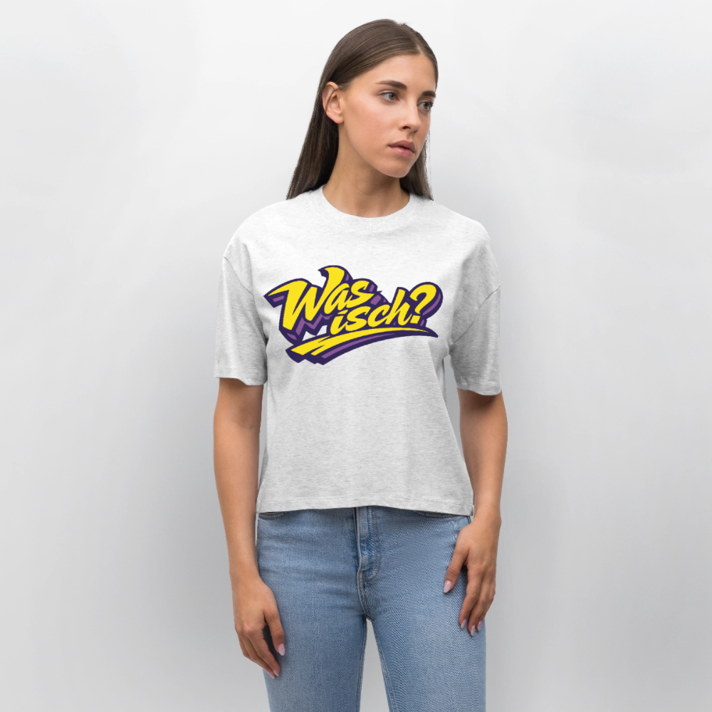 Was isch? Design – Frauen Boxy Bio-T-Shirt - Weiß meliert