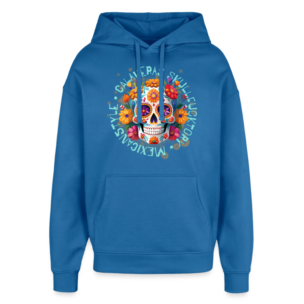 Sugar Skull Blumen Design – Oversized Unisex Hoodie - Achtsames Blau
