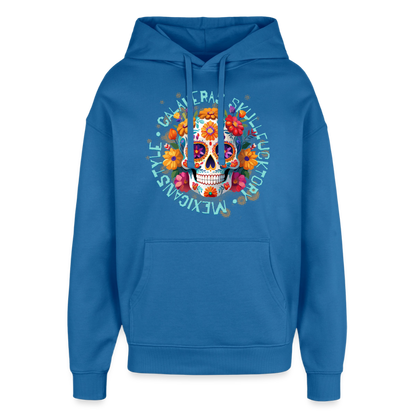 Sugar Skull Blumen Design – Oversized Unisex Hoodie - Achtsames Blau