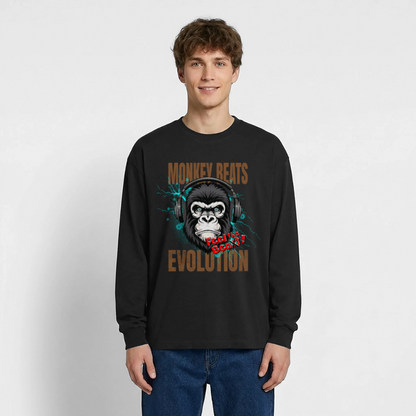 Monkey Beats Design – Oversized Langarmshirt - Schwarz