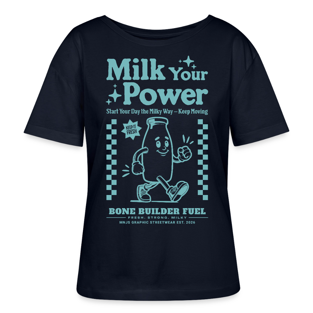 Milk Your Power Design – Rundhals Frauen Bio-T-Shirt - Navy