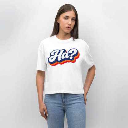 Ha? Design – Frauen Boxy Bio-T-Shirt - Weiß