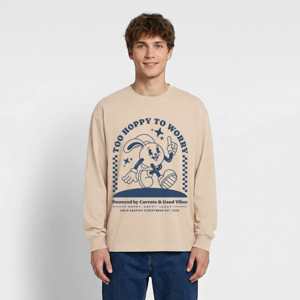 Too Hoppy Too Worry Design – Oversized Langarmshirt - Sand