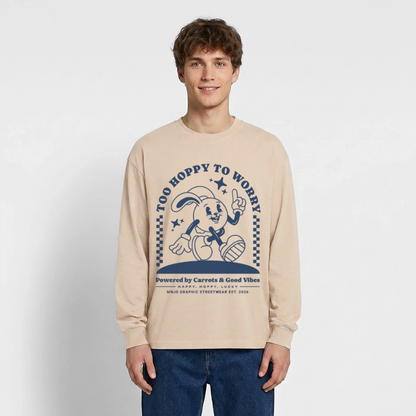 Too Hoppy Too Worry Design – Oversized Langarmshirt - Sand