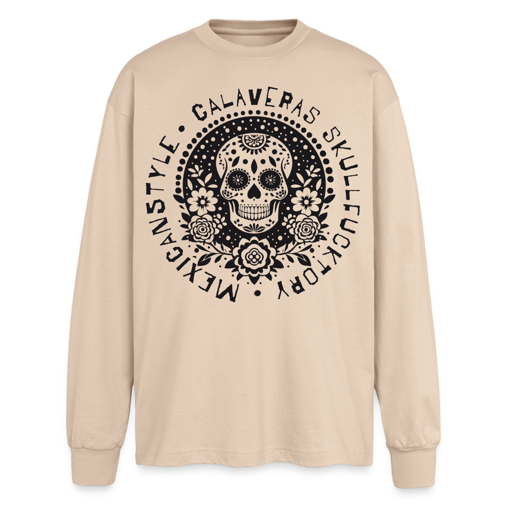 Sugar Skull Black Design - Oversized Langarmshirt - Sand