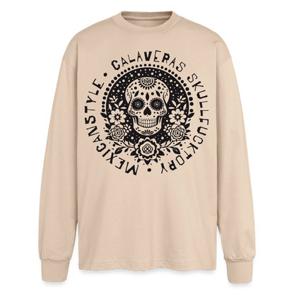 Sugar Skull Black Design - Oversized Langarmshirt - Sand