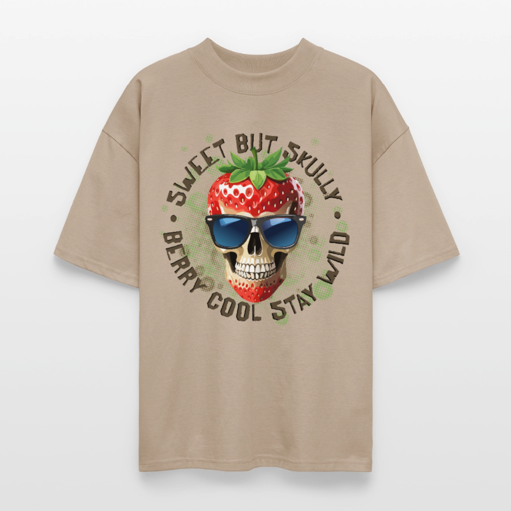 Strawberry Skull Design – Oversized Unisex Bio T-Shirt - Steingrau