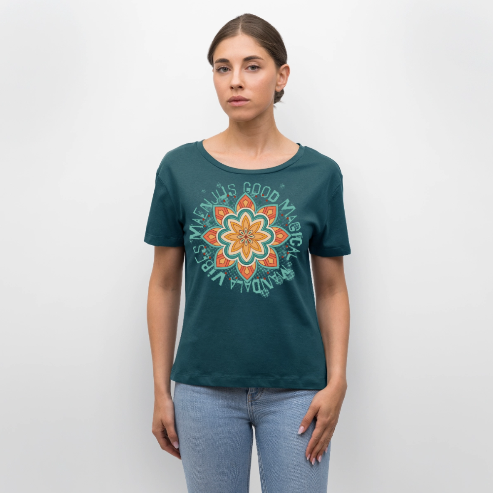 Mandala Türkis Design – Rundhals Frauen Bio-T-Shirt - Dunkles Petrol