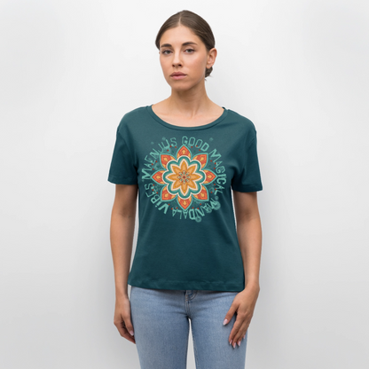Mandala Türkis Design – Rundhals Frauen Bio-T-Shirt - Dunkles Petrol
