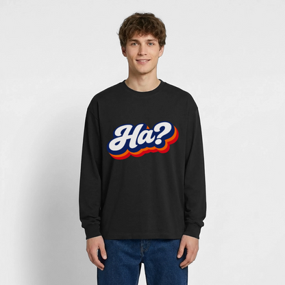 Ha? Design – Oversized Langarmshirt - Schwarz