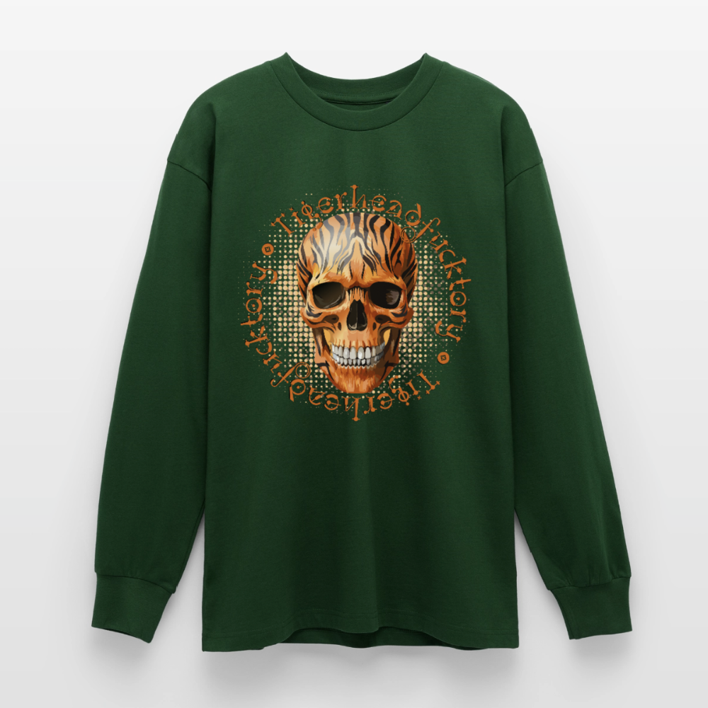 Tiger Skull Design – Oversized Langarmshirt - Flaschengrün