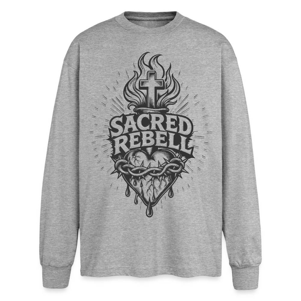 Sacred Rebell Design – Oversized Langarmshirt - Grau meliert