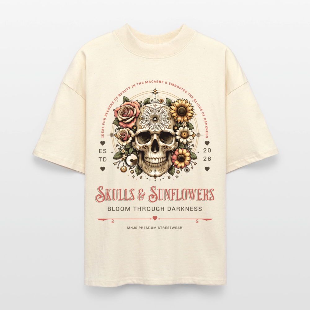 Skulls & Sunflowers Design – Oversized Unisex Bio T-Shirt - Natur