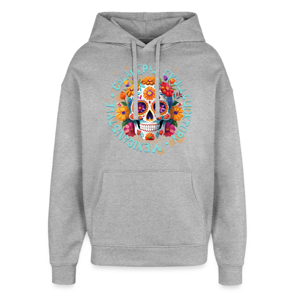 Sugar Skull Blumen Design – Oversized Unisex Hoodie - Grau meliert