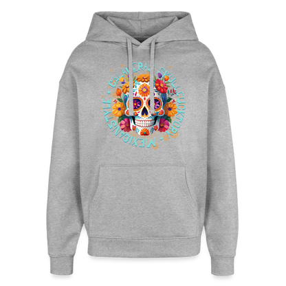 Sugar Skull Blumen Design – Oversized Unisex Hoodie - Grau meliert