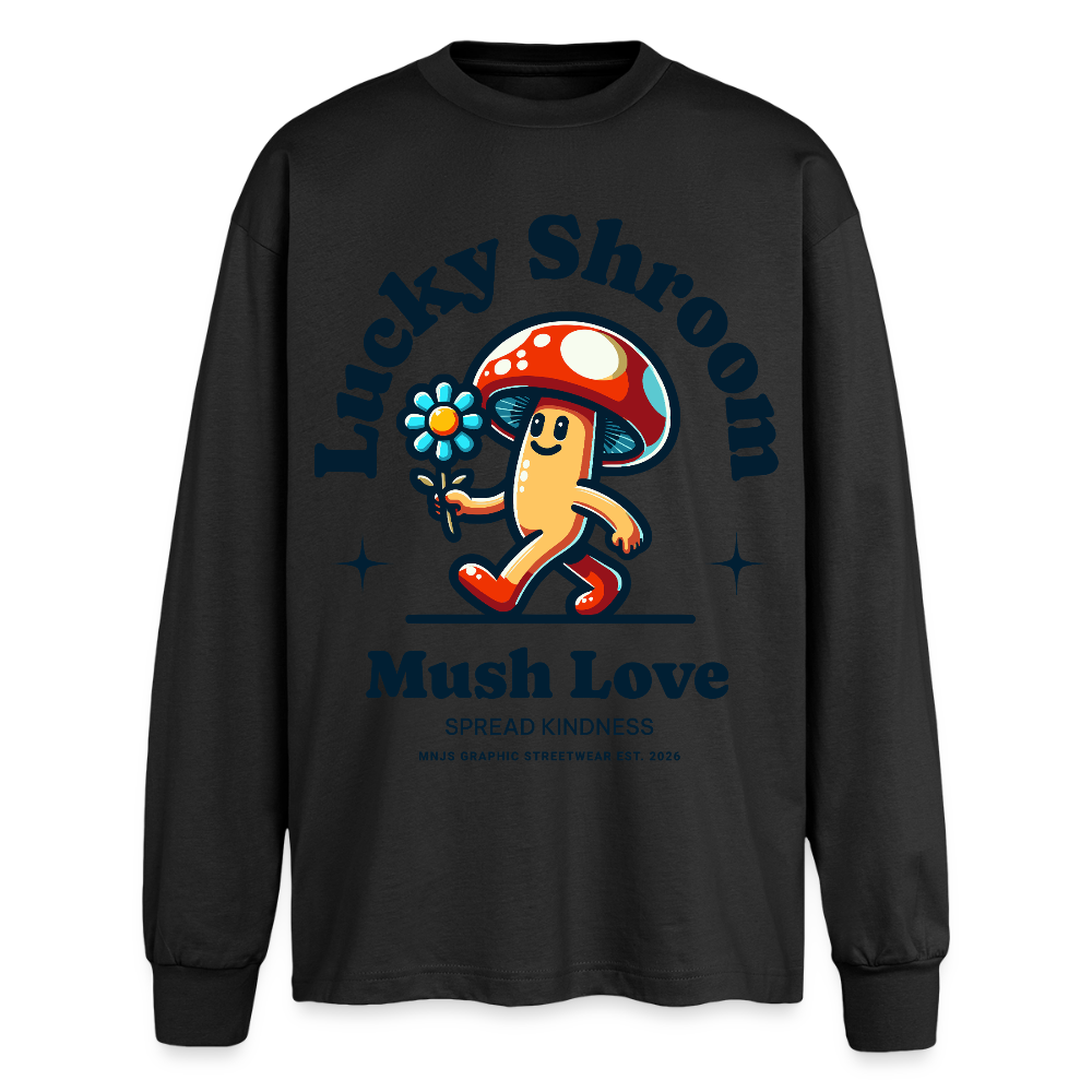 Lucky Shroom Design – Oversized Langarmshirt - Schwarz