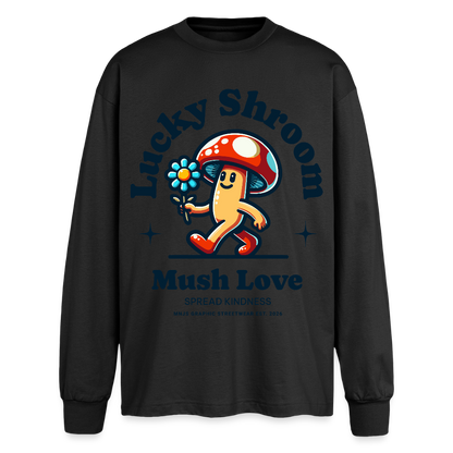 Lucky Shroom Design – Oversized Langarmshirt - Schwarz