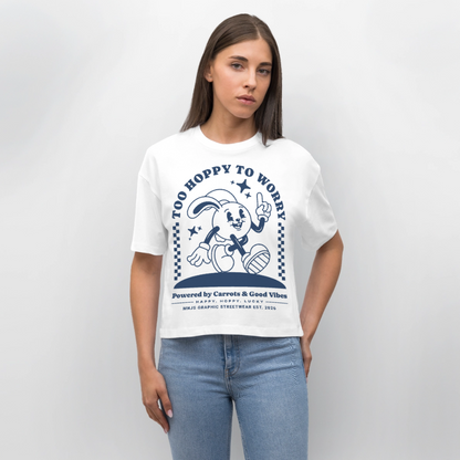 Too Hoppy Too Worry Design – Frauen Boxy Bio-T-Shirt - Weiß