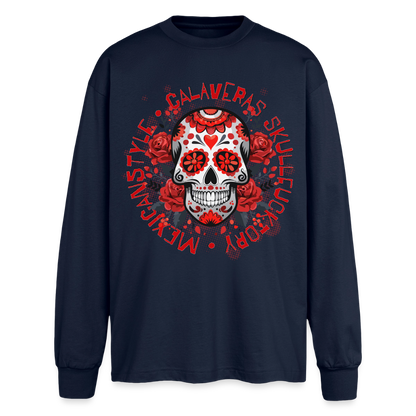 Sugar Skull Rosen Design - Oversized Langarmshirt - Navy