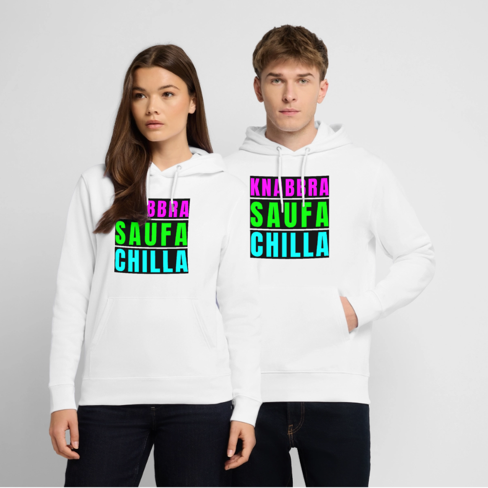 Knabbra Saufa Chilla Design – Unisex Bio-Hoodie - Weiß