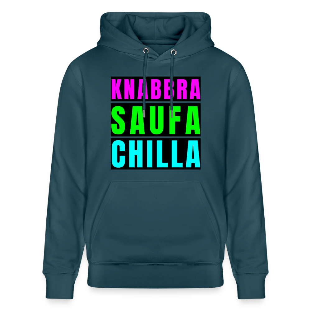 Knabbra Saufa Chilla Design – Unisex Bio-Hoodie - Dunkles Petrol