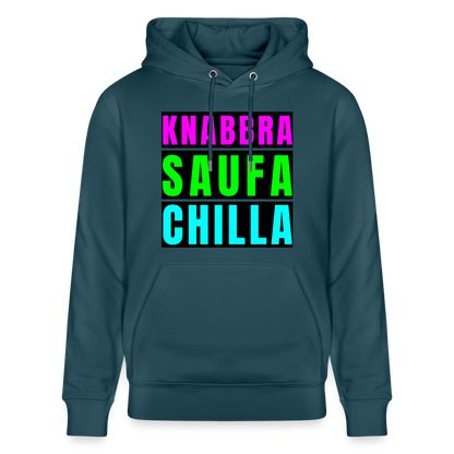 Knabbra Saufa Chilla Design – Unisex Bio-Hoodie - Dunkles Petrol