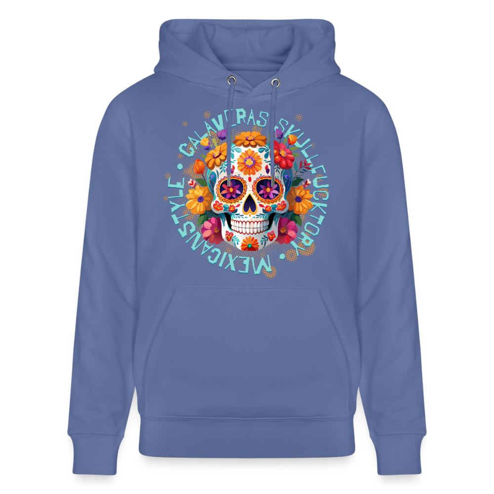 Sugar Skull Blumen Design – Unisex Bio-Hoodie - Blau