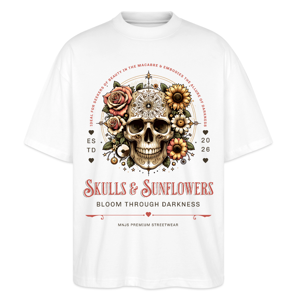 Skulls & Sunflowers Design – Oversized Unisex Bio T-Shirt - Weiß