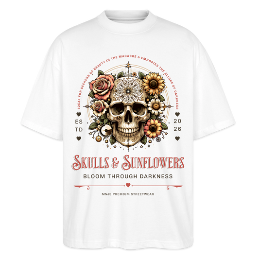Skulls & Sunflowers Design – Oversized Unisex Bio T-Shirt - Weiß