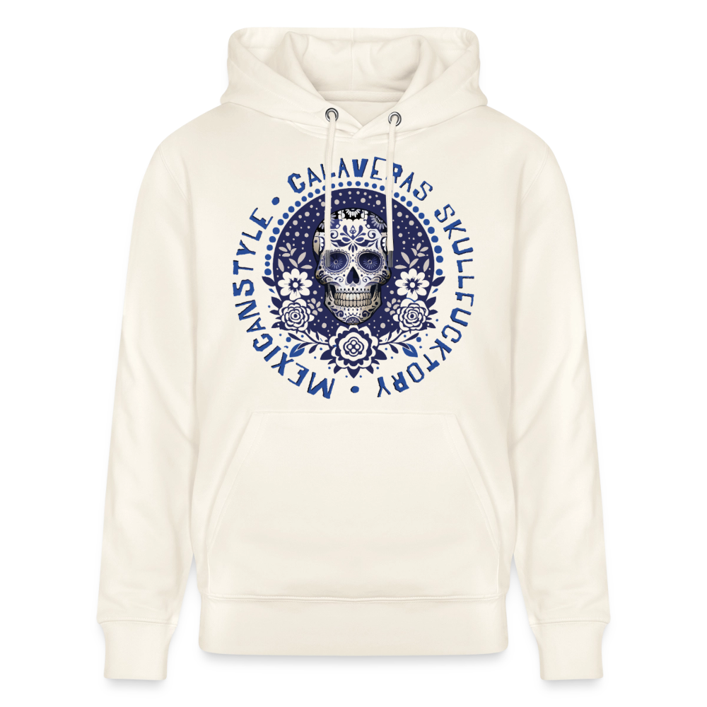 Sugar Skull Blau Design – Unisex Bio-Hoodie - Naturweiß 
