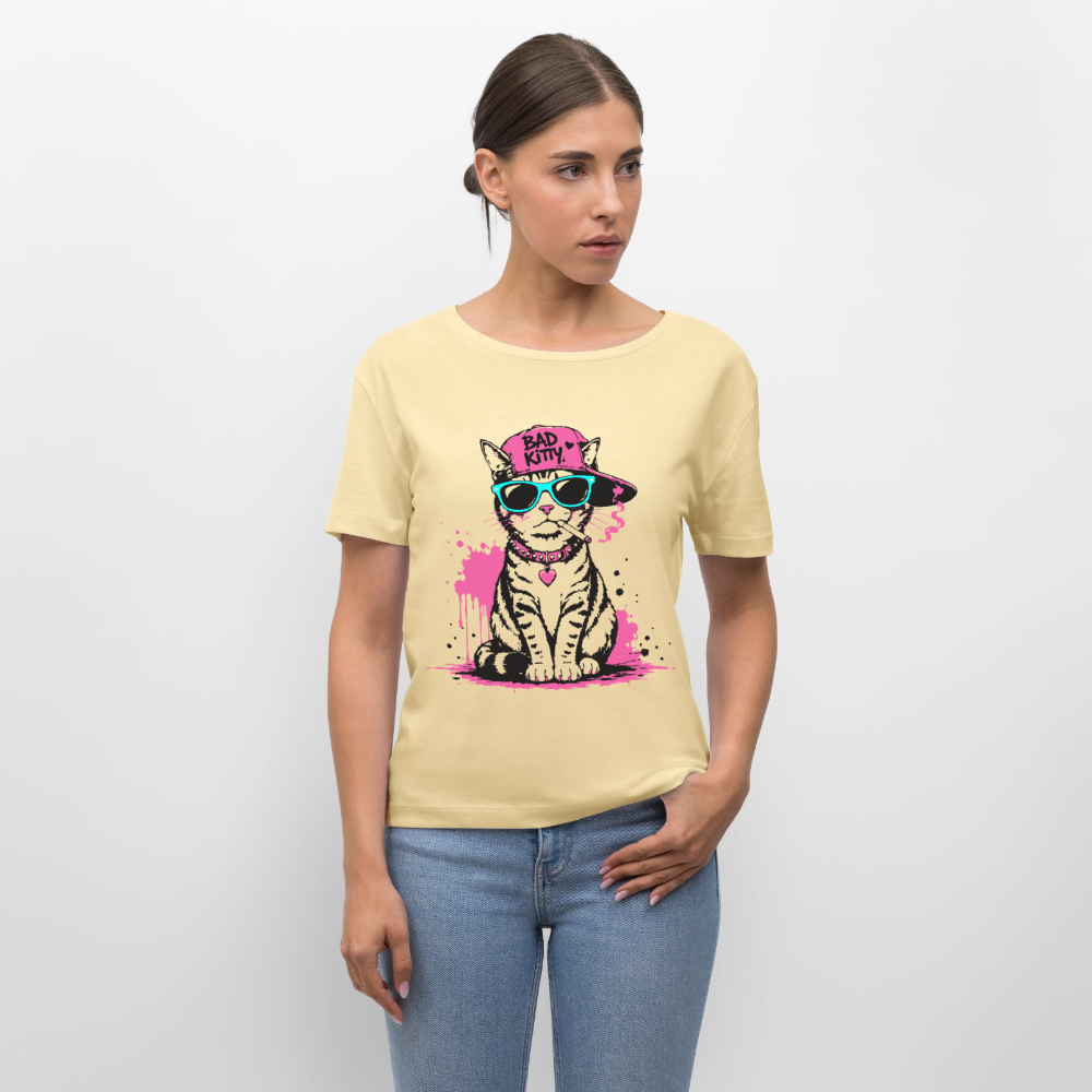 Bad Kitty Design – undhals Frauen Bio-T-Shirt - Creme
