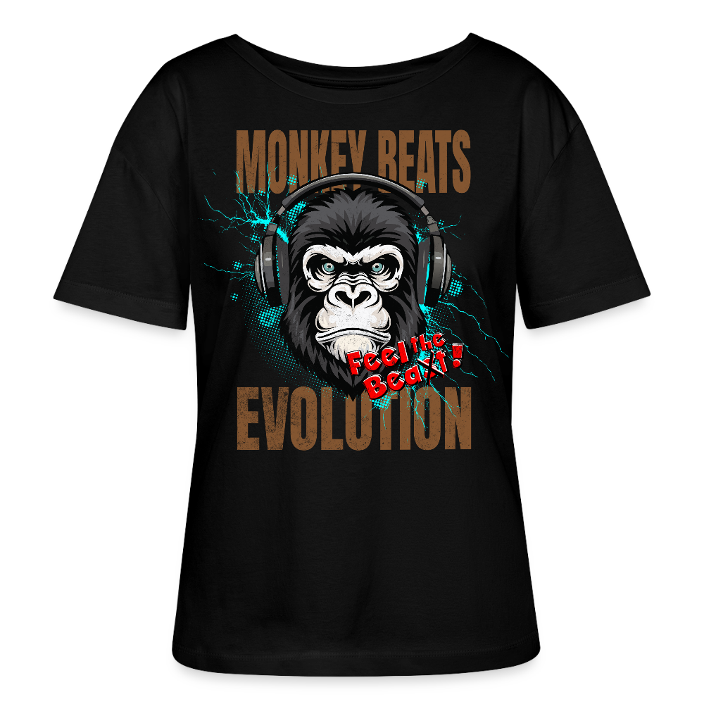 Monkey Beats Design – Rundhals Frauen Bio-T-Shirt - Schwarz
