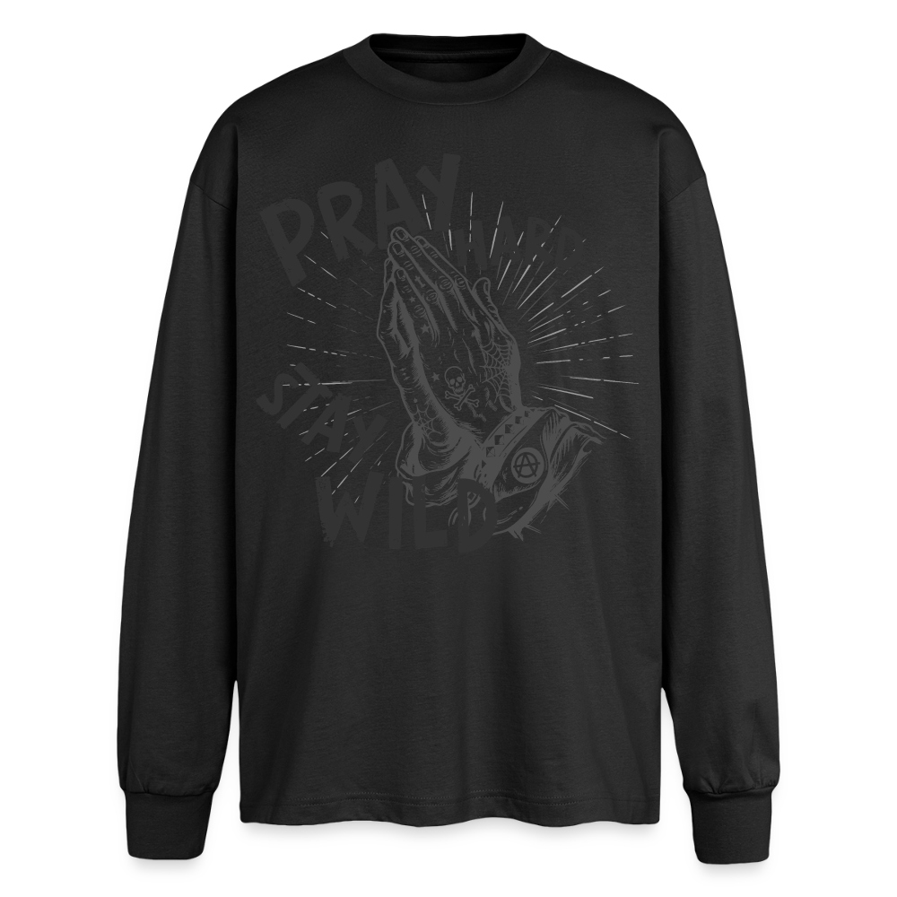 Pray Hard Design – Oversized Langarmshirt - Schwarz