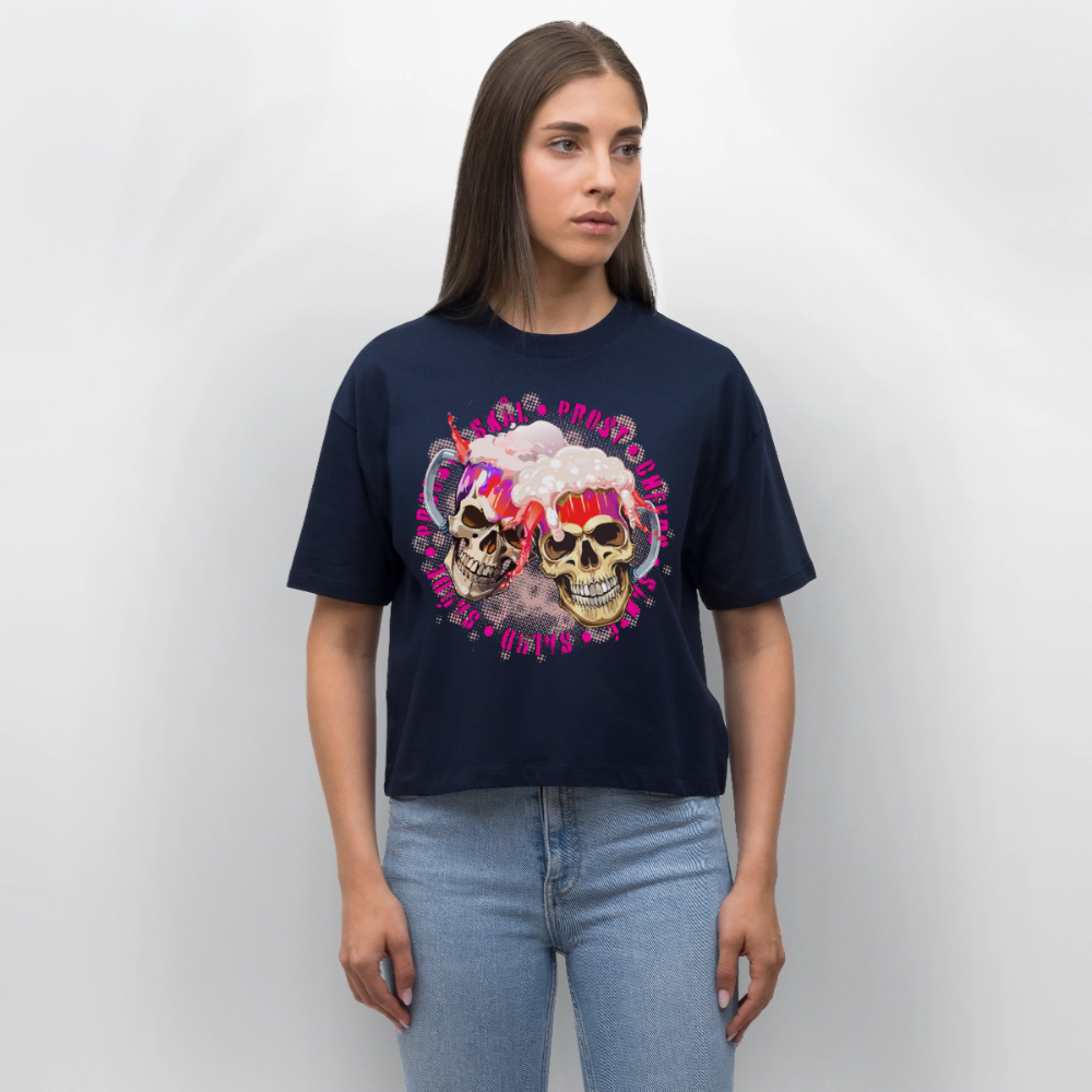 Party Skull Design Pink – Frauen Boxy Bio-T-Shirt - Navy