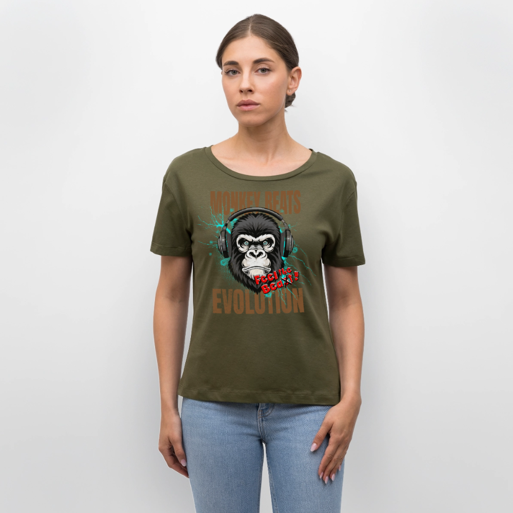Monkey Beats Design – Rundhals Frauen Bio-T-Shirt - Khaki