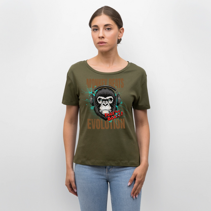 Monkey Beats Design – Rundhals Frauen Bio-T-Shirt - Khaki