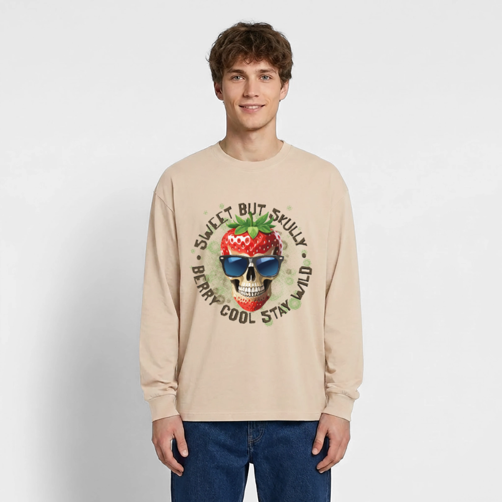 Strawberry Skull Design – Oversized Langarmshirt - Sand