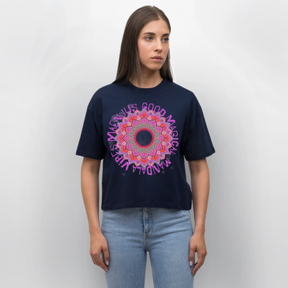 Mandala Pink Design – Frauen Boxy Bio-T-Shirt - Navy