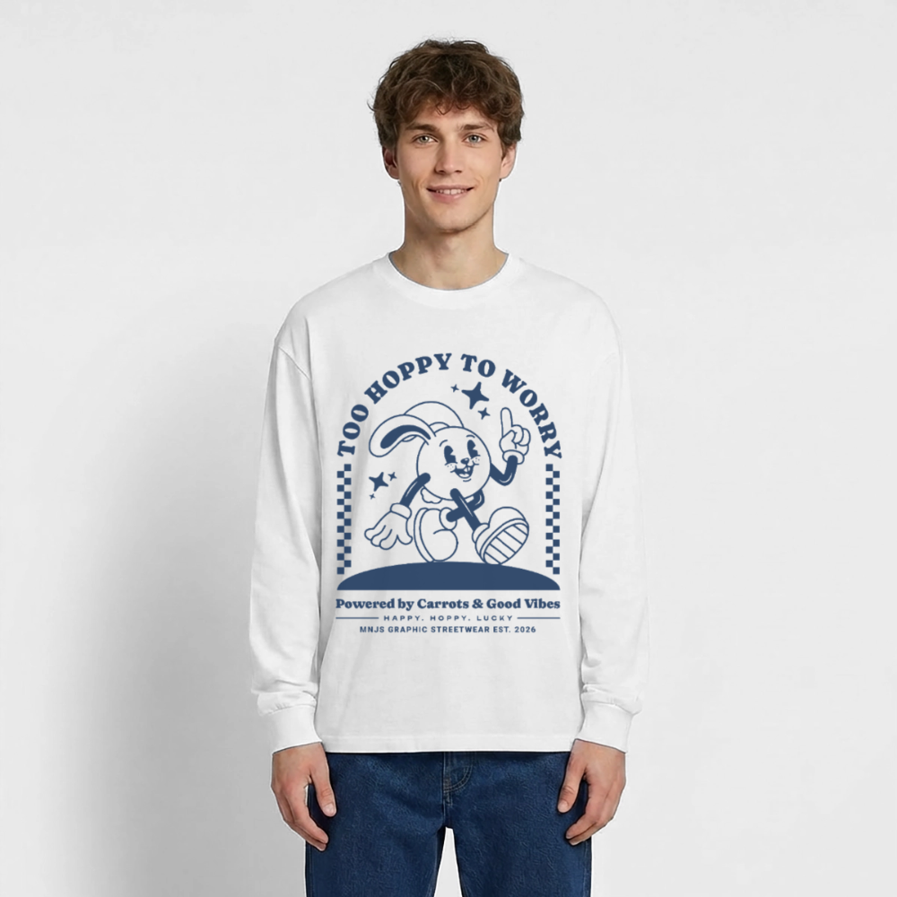Too Hoppy Too Worry Design – Oversized Langarmshirt - Weiß
