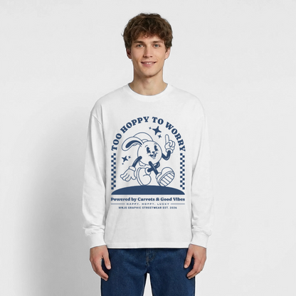 Too Hoppy Too Worry Design – Oversized Langarmshirt - Weiß