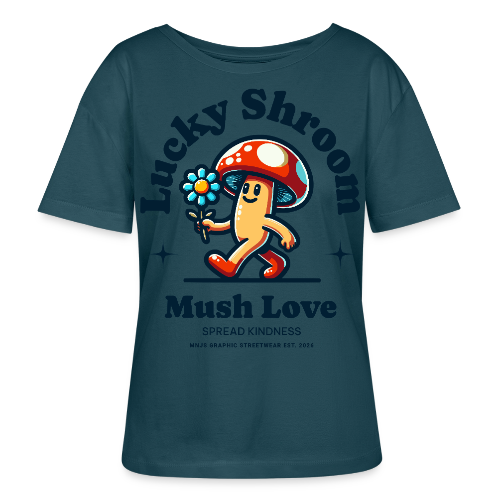 Lucky Shroom Design – Rundhals Frauen Bio-T-Shirt - Dunkles Petrol